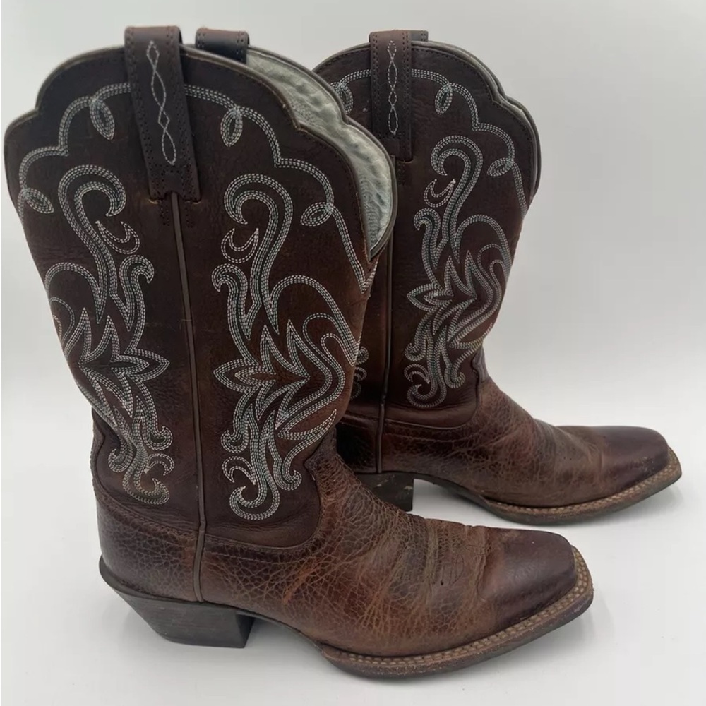 Ariat Brown Heeled Boots with Silver Embroidery